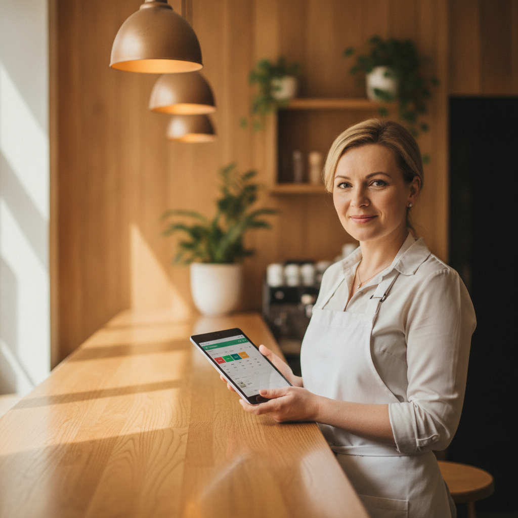 Właścicielka restauracji z tabletem Gastronaut